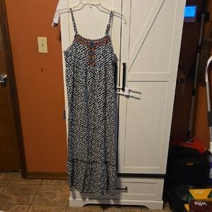 Justice Black and White Maxi Dress with Orange Embroidery